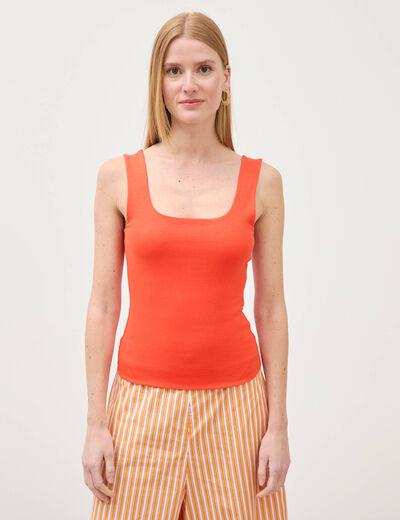 D&eacute;bardeur ajust&eacute; col carr&eacute; orange fonc&eacute; femme
