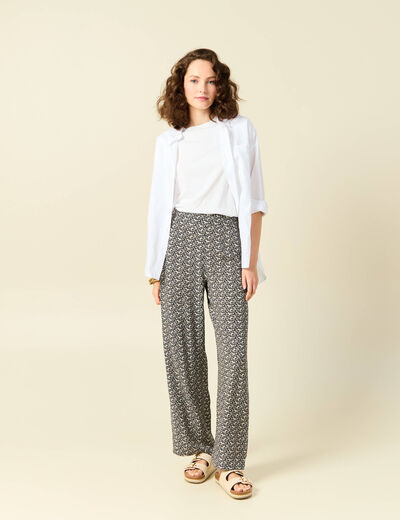 Pantalon large taille haute noir femme