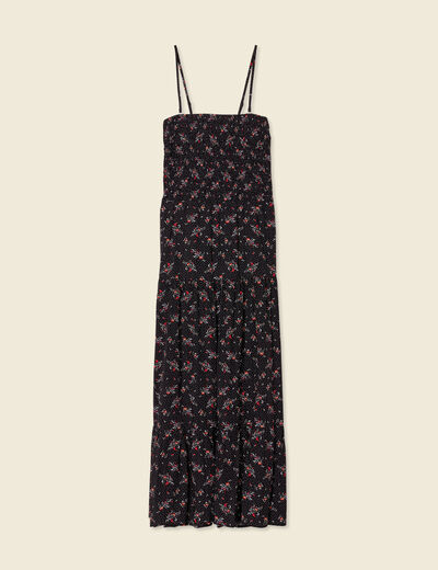 Robe longue évasée col bustier noir femme