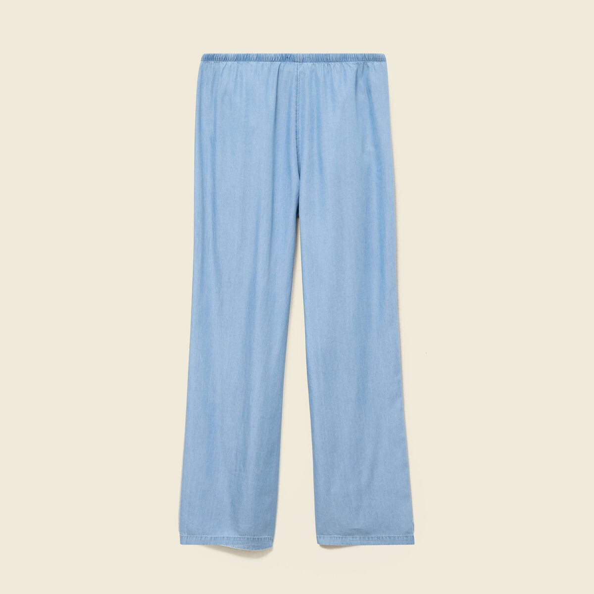 Jeans taille &eacute;lastique coupe droite denim bleach femme