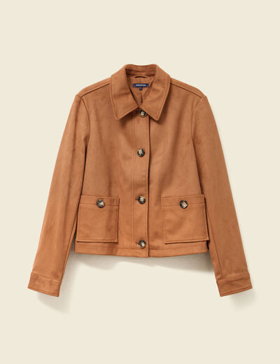 Veste manches longues col classique camel femme
