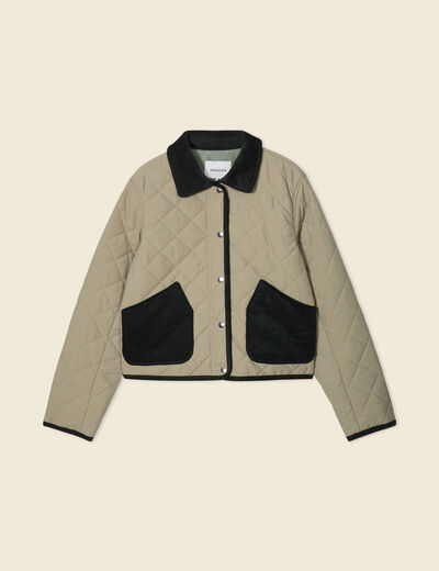 Blouson matelass&eacute; boutonn&eacute; vert kaki femme