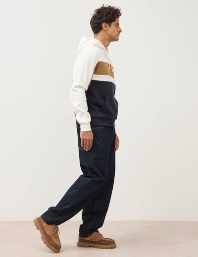 Sweat &agrave; capuche manches longues ecru homme