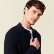Pull droit col polo manches longues bleu marine homme