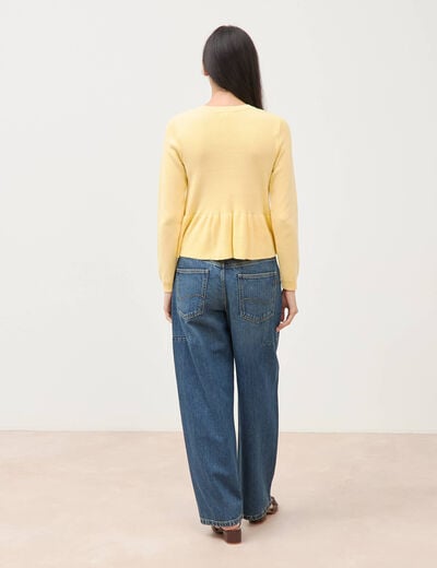 Pull col rond manches longues jaune clair femme
