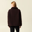 Manteau court droit effet polaire marron foncé femme