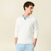 Pull droit col polo manches longues ecru homme