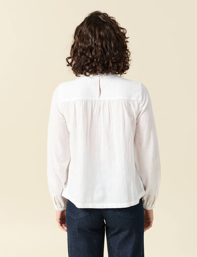 Chemise col montant manches longues ecru femme