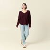 Pull manches longues col en V prune femme