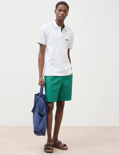 Polo cintr&eacute; en coton manches courtes blanc homme