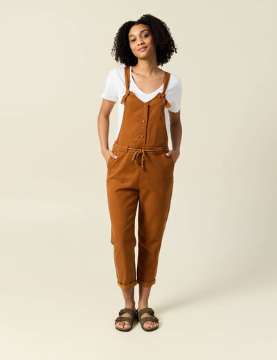 Salopette fluide boutonnée camel femme