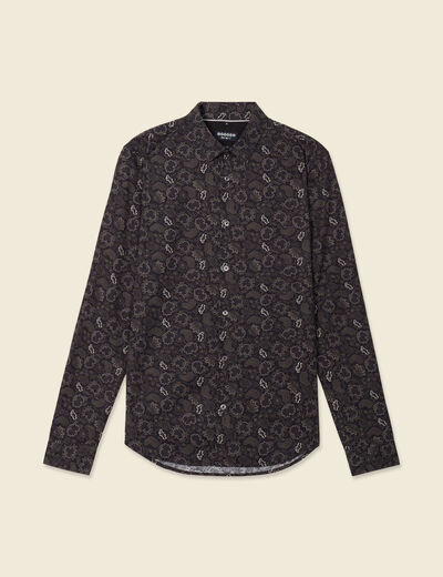 Chemise cintr&eacute;e en coton manches longues noir homme