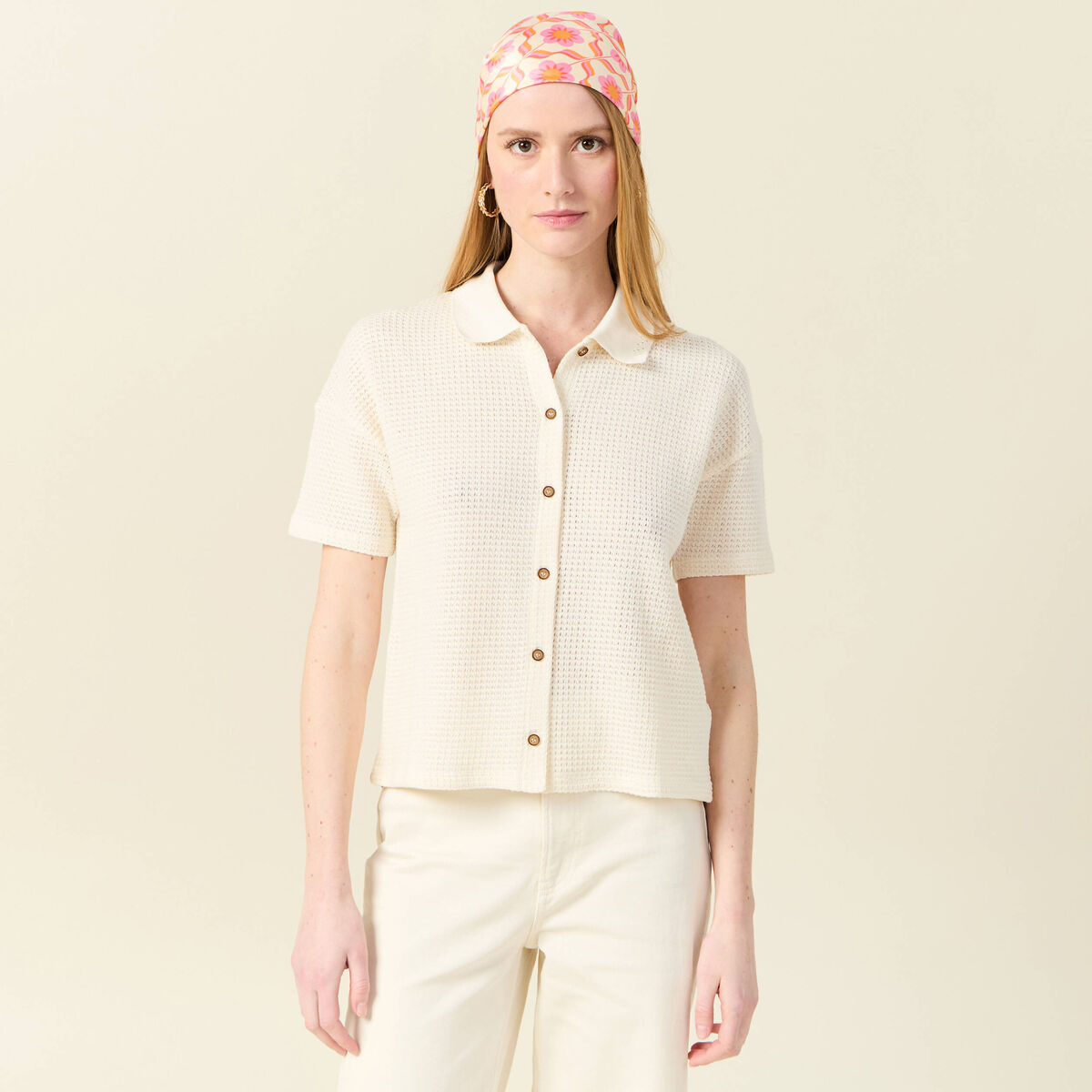 Polo en maille creme femme