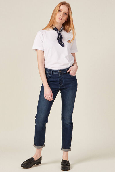 Jeans girlfriend taille haute denim dirty femme