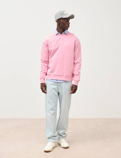 Sweat col rond manches longues en coton rose homme
