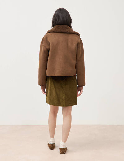 Manteau r&eacute;versible oversize court marron femme