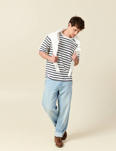 T-shirt oversize brodé en coton blanc homme