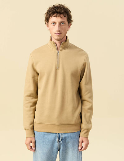 Sweat col camionneur manches longues beige homme