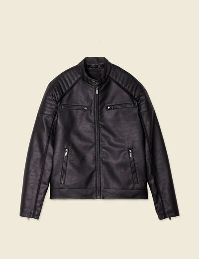 Veste biker simili cuir noir homme