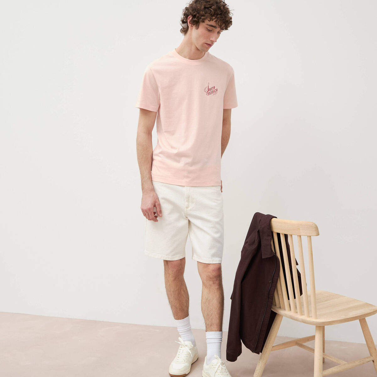 Bermuda en jean coton denim blanc homme
