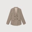 Blazer &agrave; carreaux col tailleur gris femme