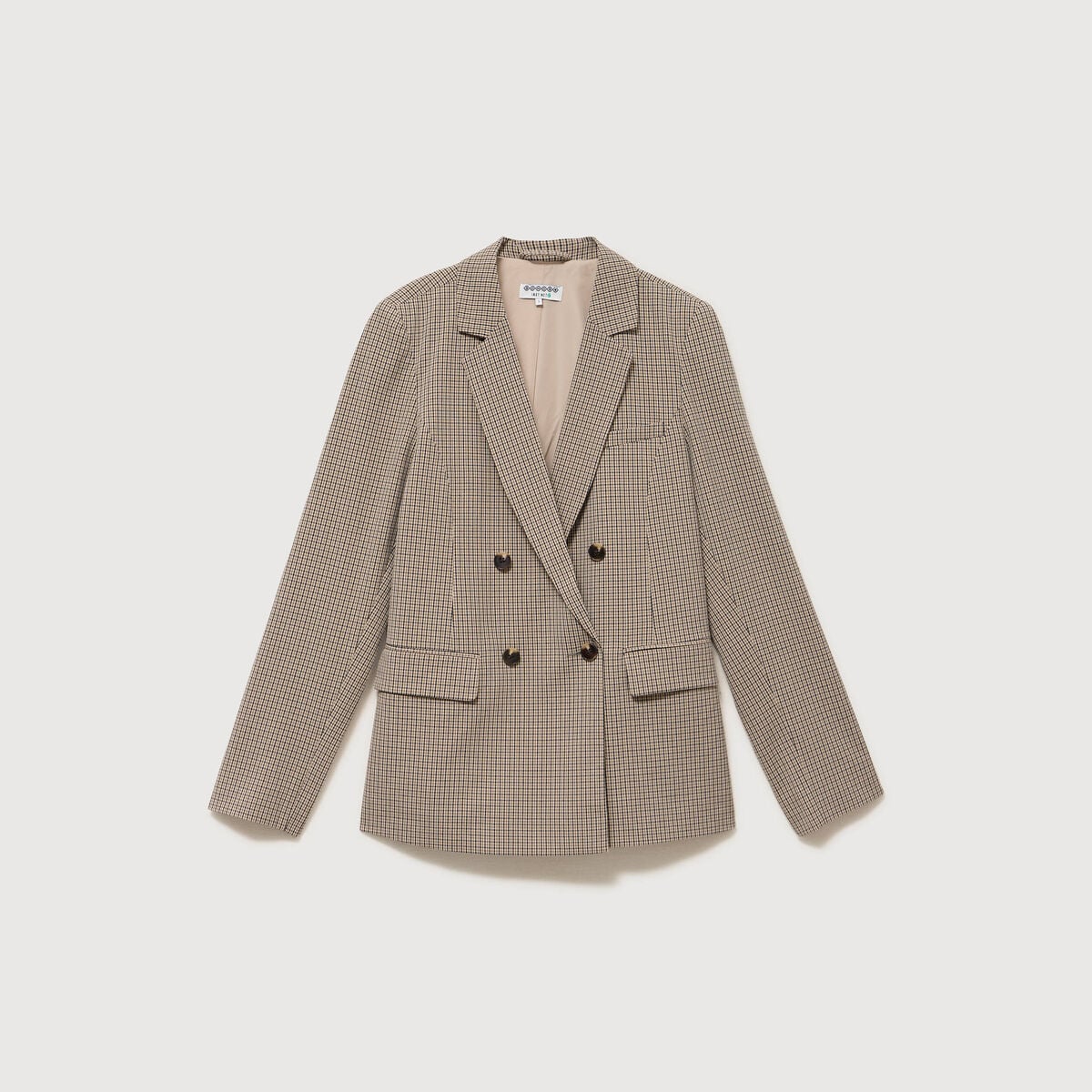 Blazer &agrave; carreaux col tailleur gris femme