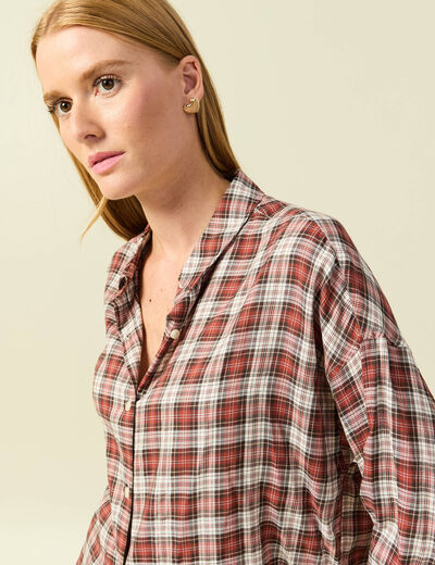 Chemise manches longues col v fluide bordeaux femme