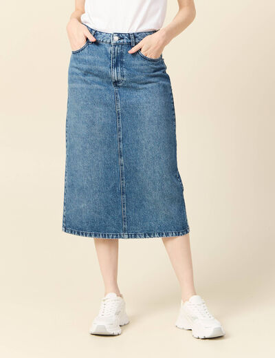 Jupe midi crayon en jean denim used femme