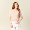 Pull manches courtes ajouré rose poudrée femme