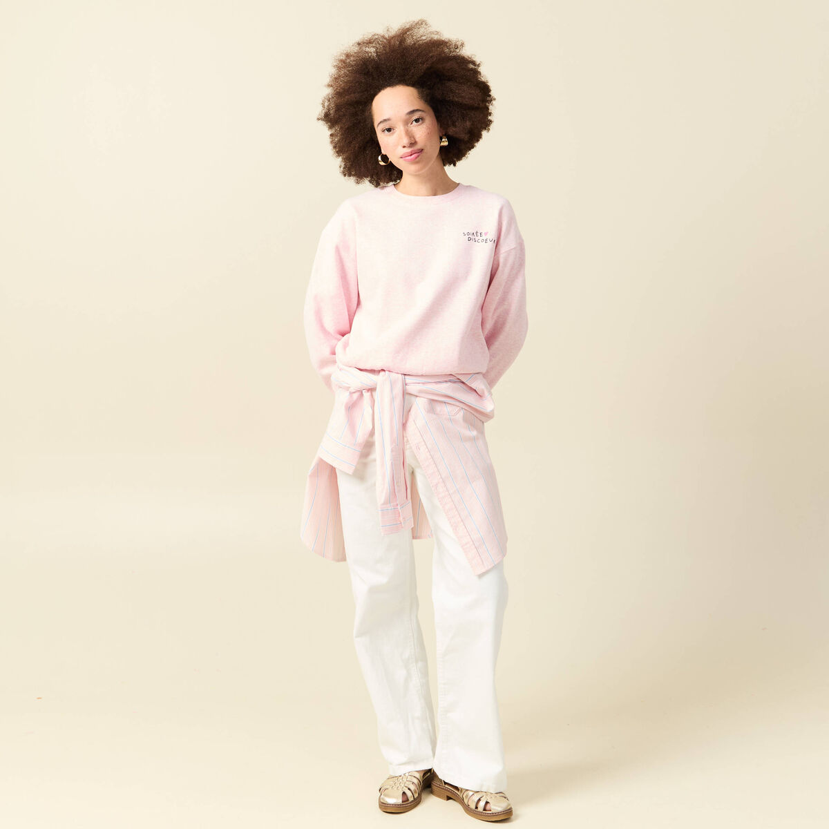 Sweat Atelier Beguin x Bonobo rose poudr&eacute;e femme