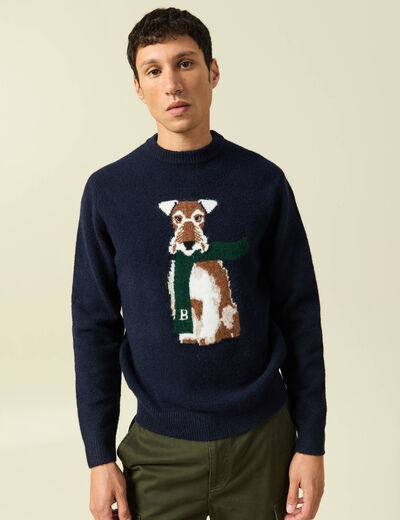 Pull col rond manches longues bleu marine homme