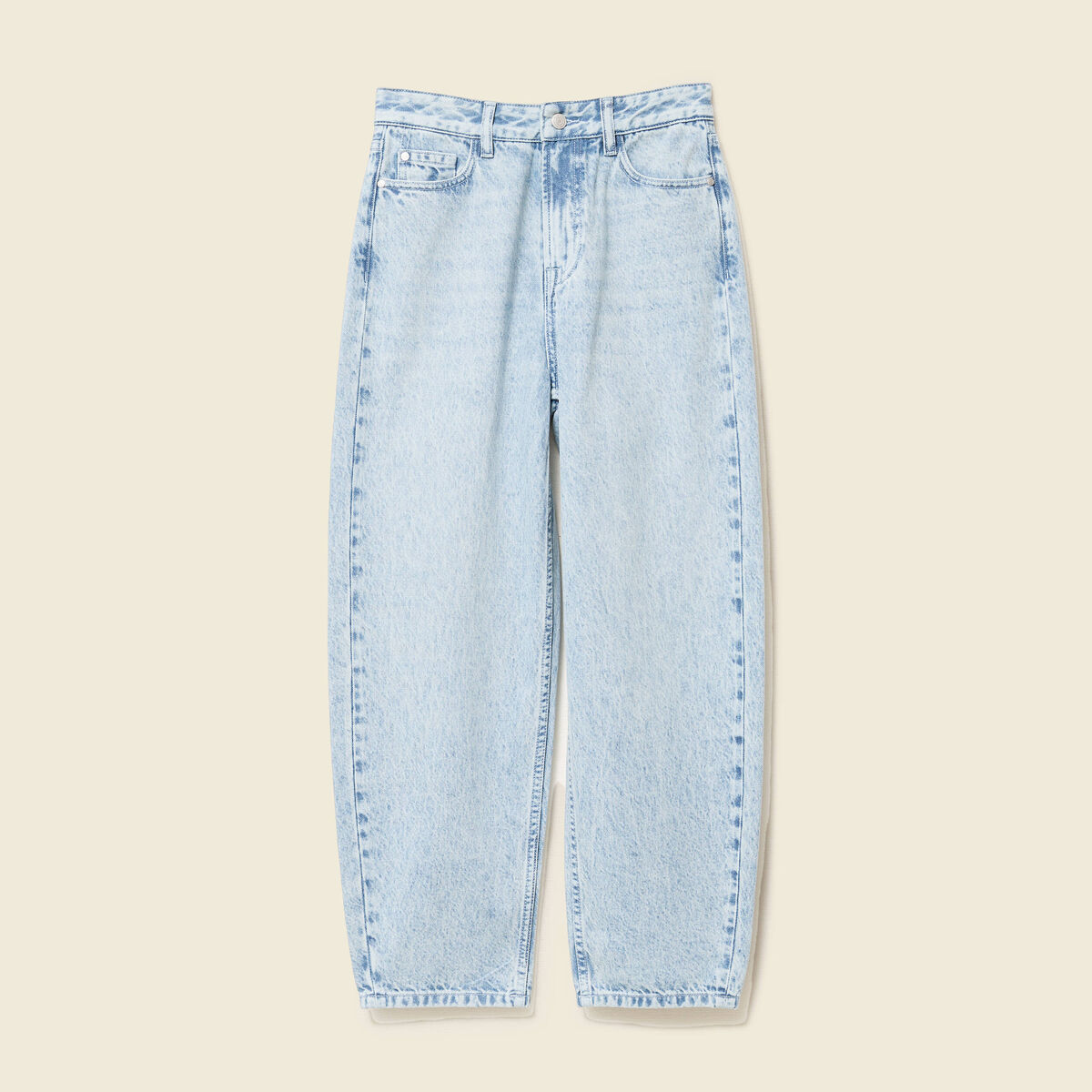 Jeans slouchy taille haute en coton denim bleach femme