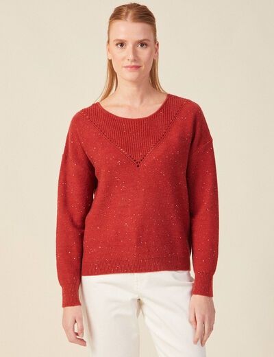Pull manches longues sequins rouge foncé femme