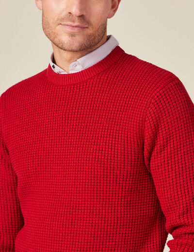 Pull manches longues col rond rouge fonc&eacute; homme