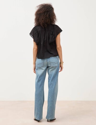 Blouse ample col montant manches courtes noir femme