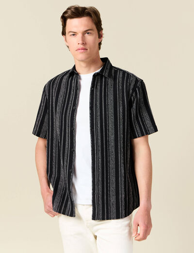 Chemise ray&eacute;e manches courtes noir homme