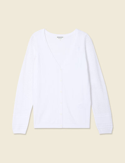 Gilet manches longues boutonné blanc femme