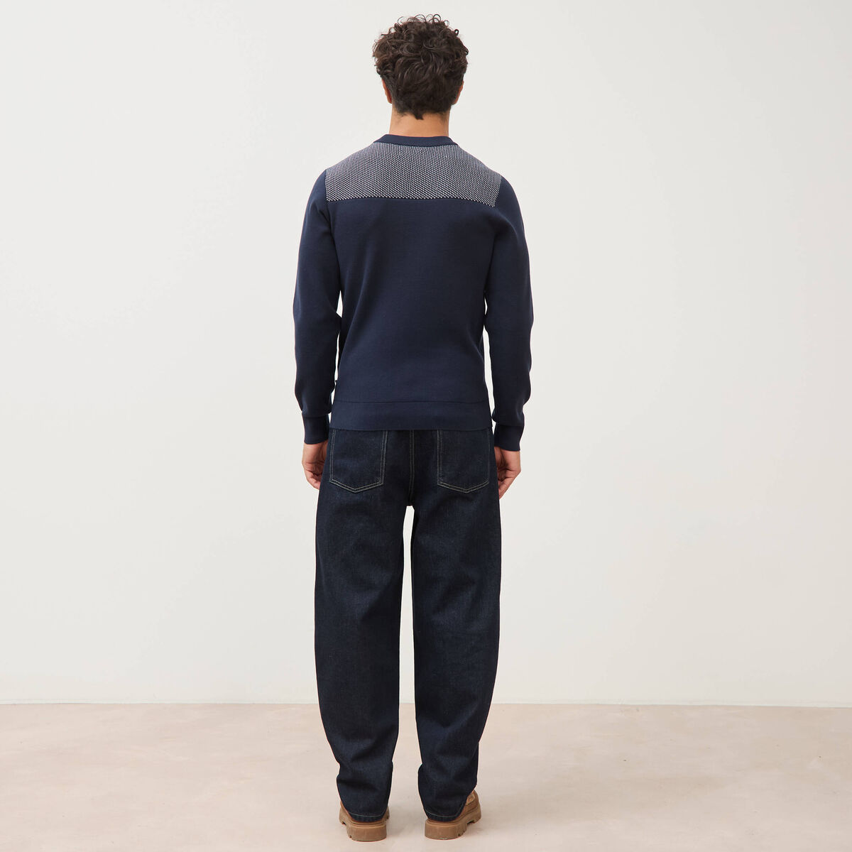 Pull droit fin col rond manches longues bleu marine homme