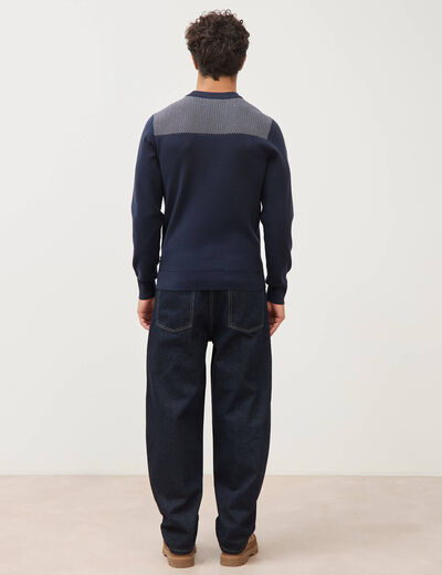 Pull droit fin col rond manches longues bleu marine homme