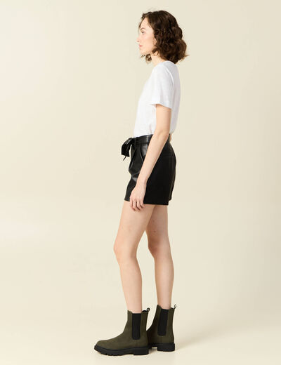 Short similicuir ceinturé noir femme