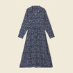 Robe longue droite manches longues bleu femme