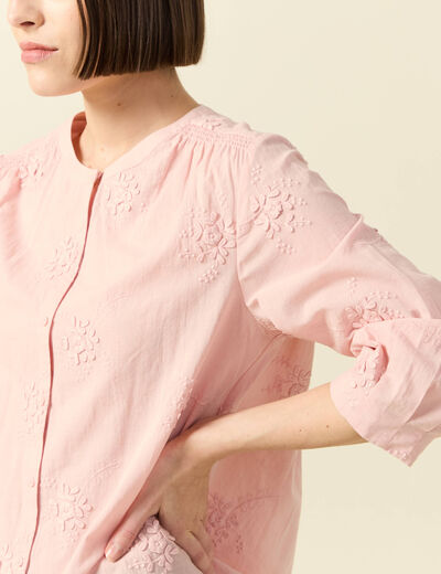 Chemise en coton manches 3/4 rose clair femme