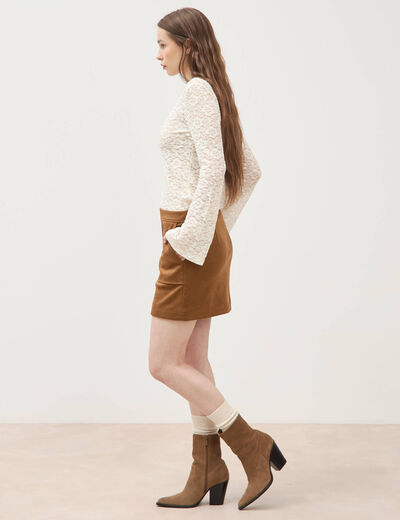 Mini-jupe doubl&eacute;e marron femme