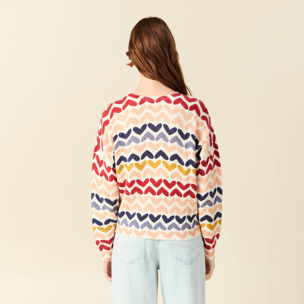 Pull col rond manches longues ecru femme