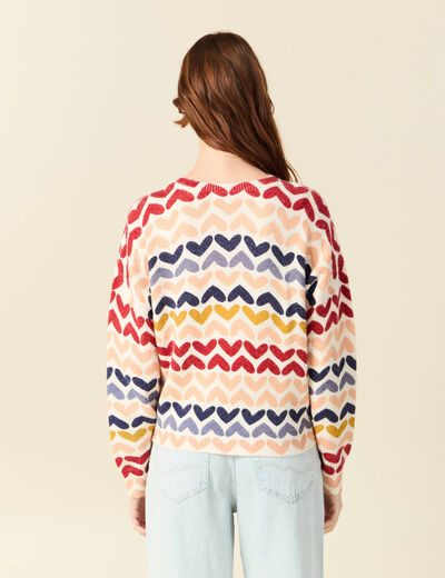 Pull col rond manches longues ecru femme