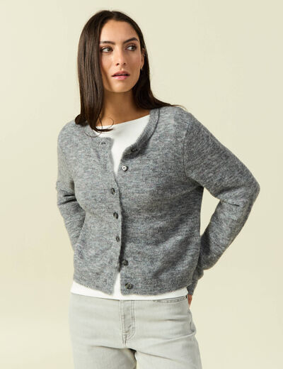 Gilet col rond gris clair femme