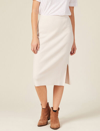 Jupe tricot midi ajustée beige femme