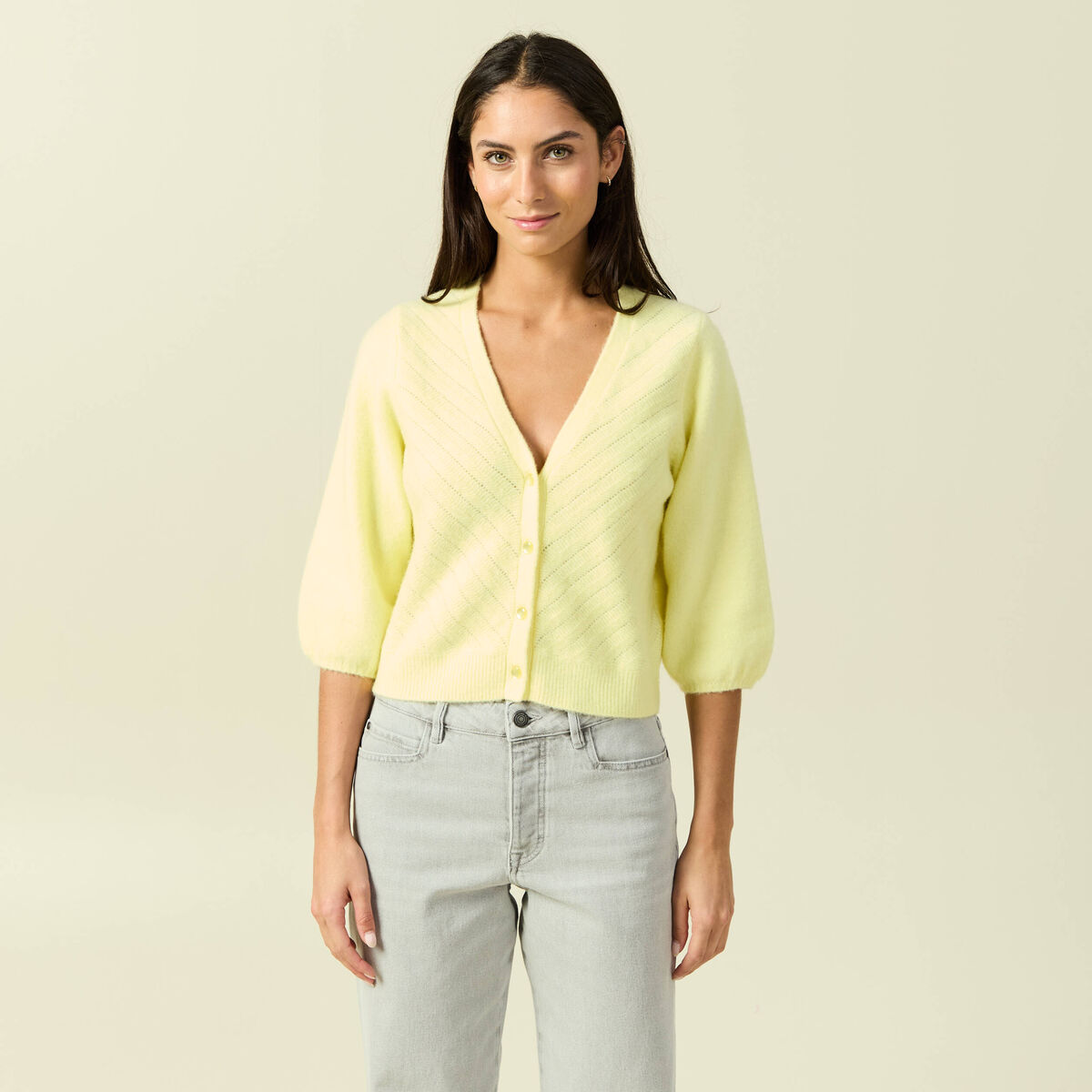 Gilet manches 3/4 jaune clair femme
