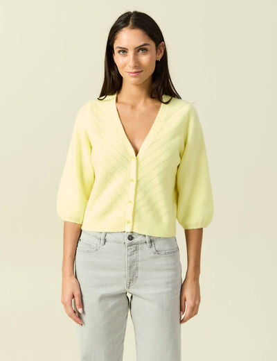 Gilet manches 3/4 jaune clair femme