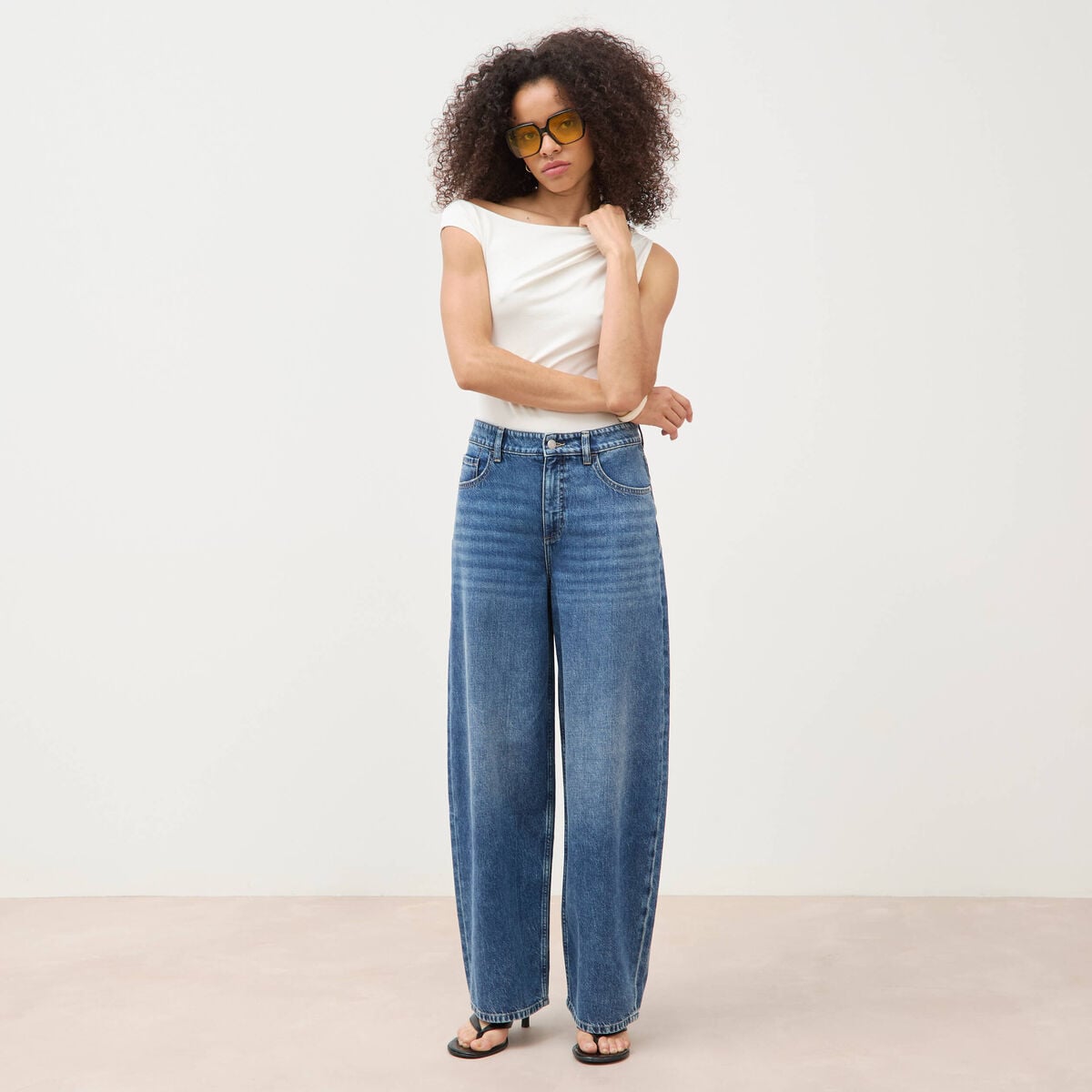 Jeans loose en coton denim used femme